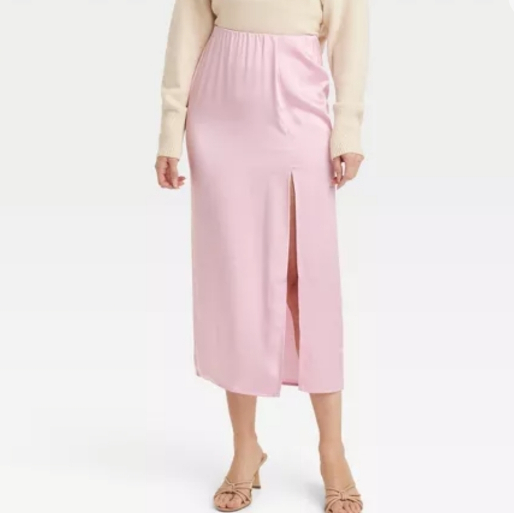 Women's A-Line Maxi Slip Skirt - A New Day XL Light Pink